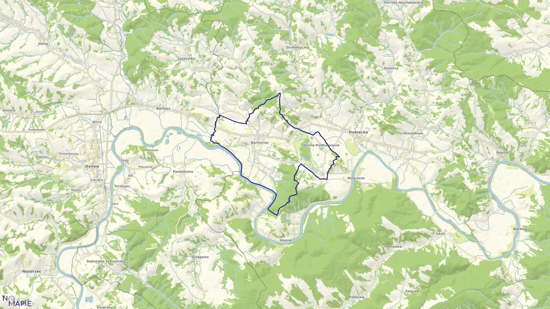 Mapa obrębu Bachórzec w gminie Dubiecko