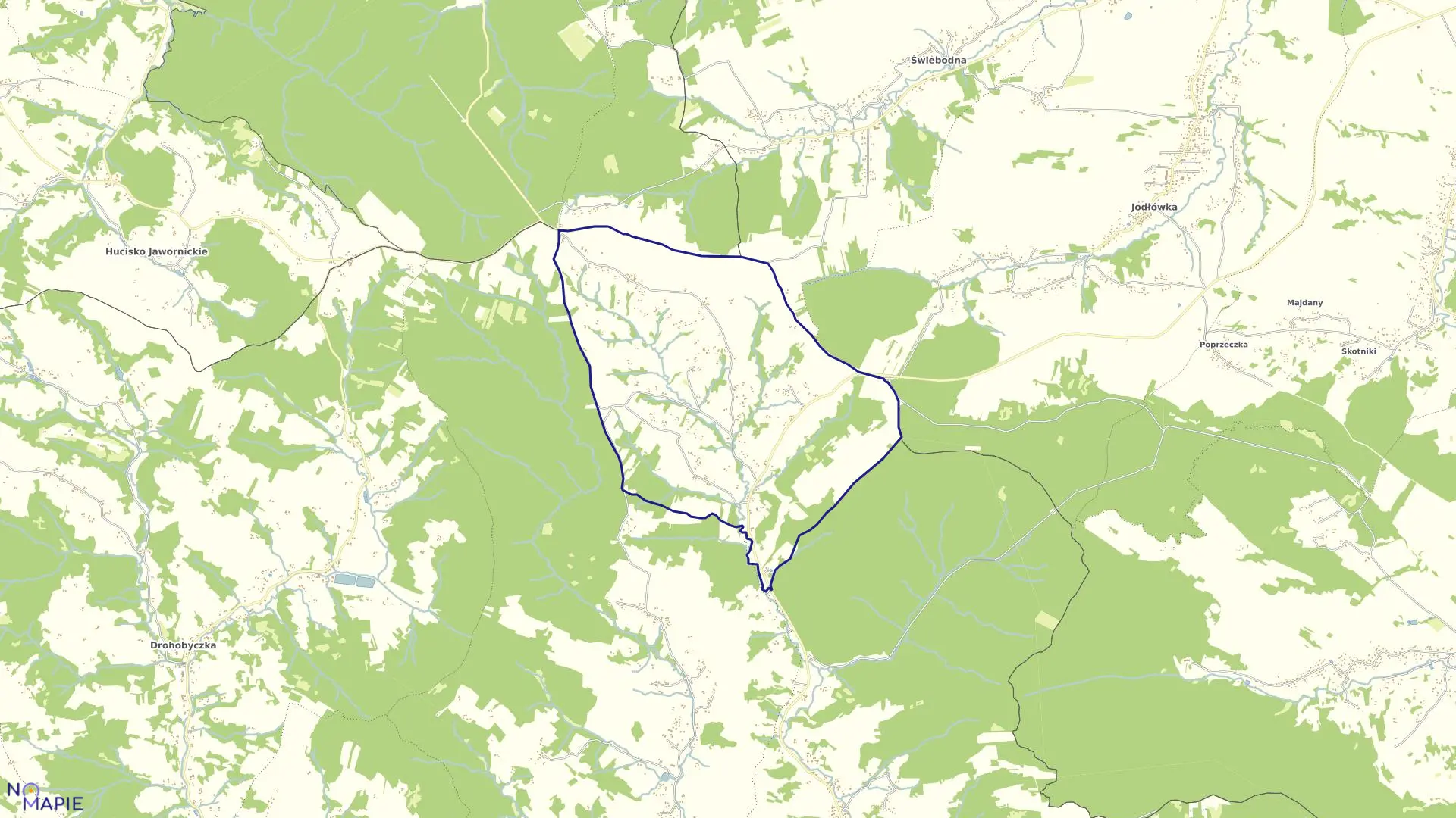 Mapa obrębu Hucisko Nienadowskie w gminie Dubiecko