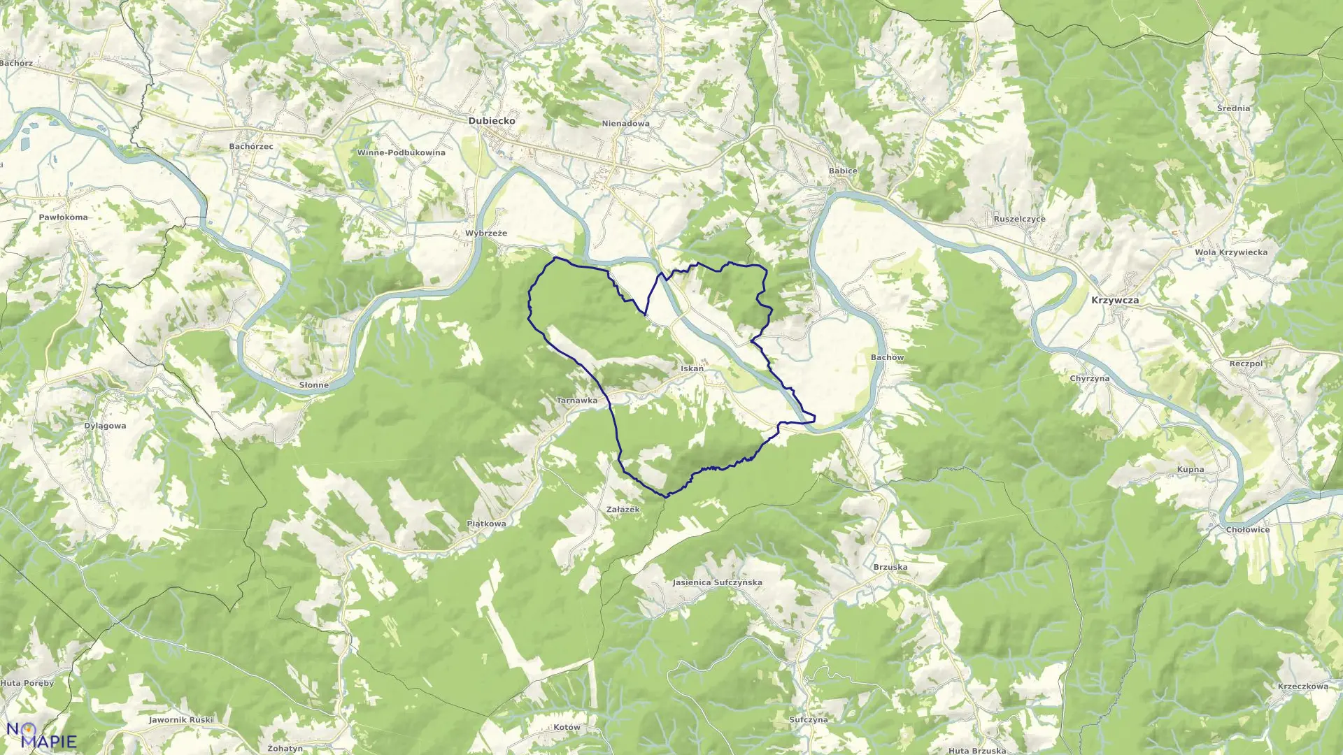 Mapa obrębu Iskań w gminie Dubiecko