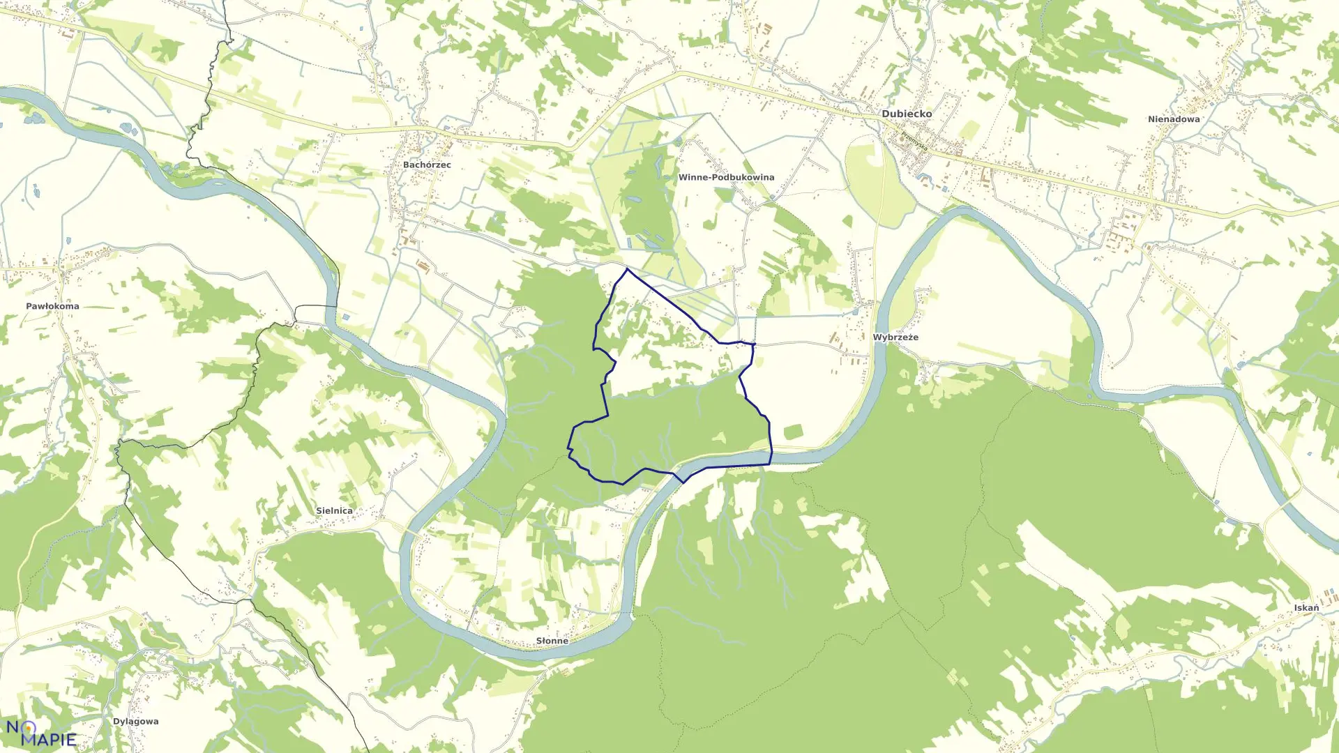 Mapa obrębu Podbukowina w gminie Dubiecko