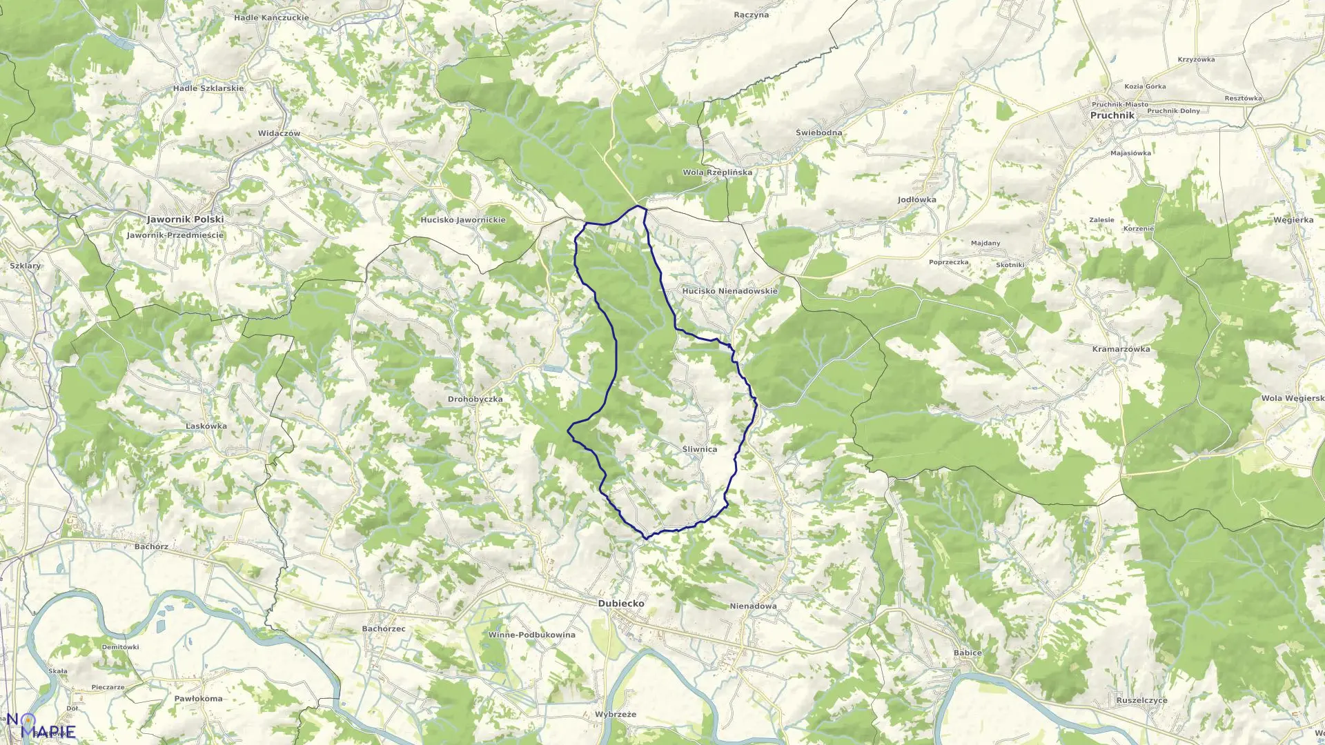 Mapa obrębu Śliwnica w gminie Dubiecko