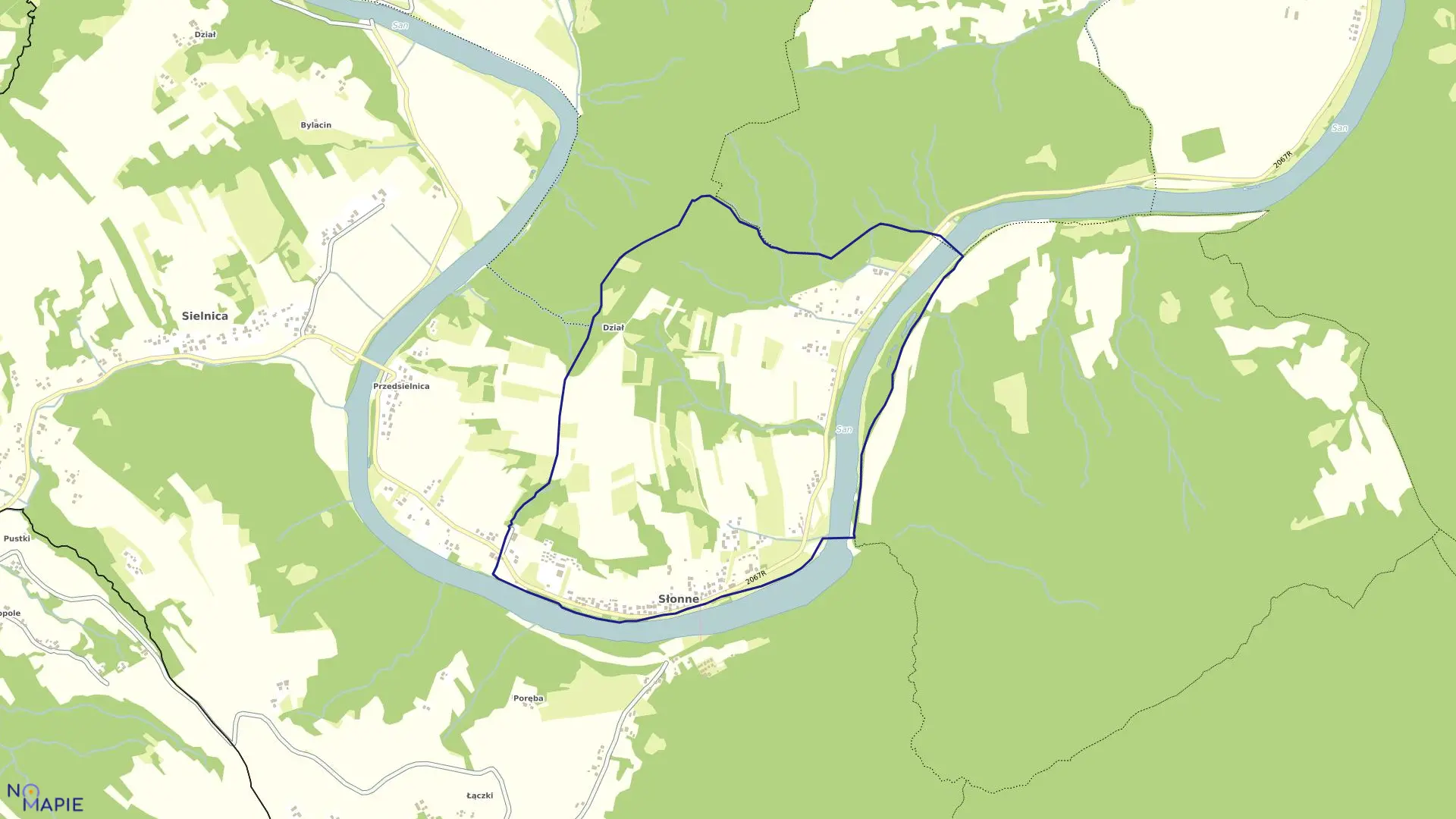 Mapa obrębu Słonne w gminie Dubiecko